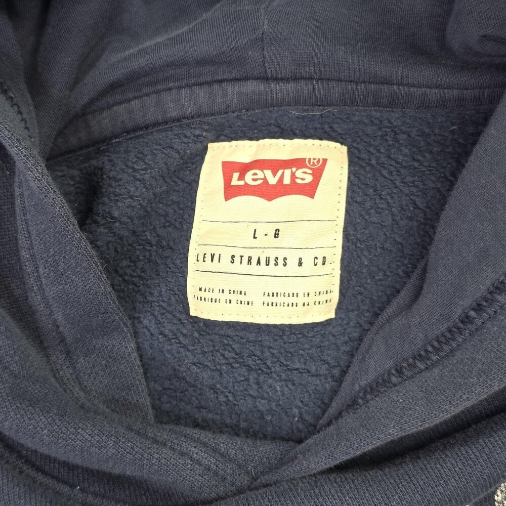 Levis Hoodie Womens Large Navy Blue Cropped Pullover Logo Sweatshirt Hipster - Picture 3 of 8